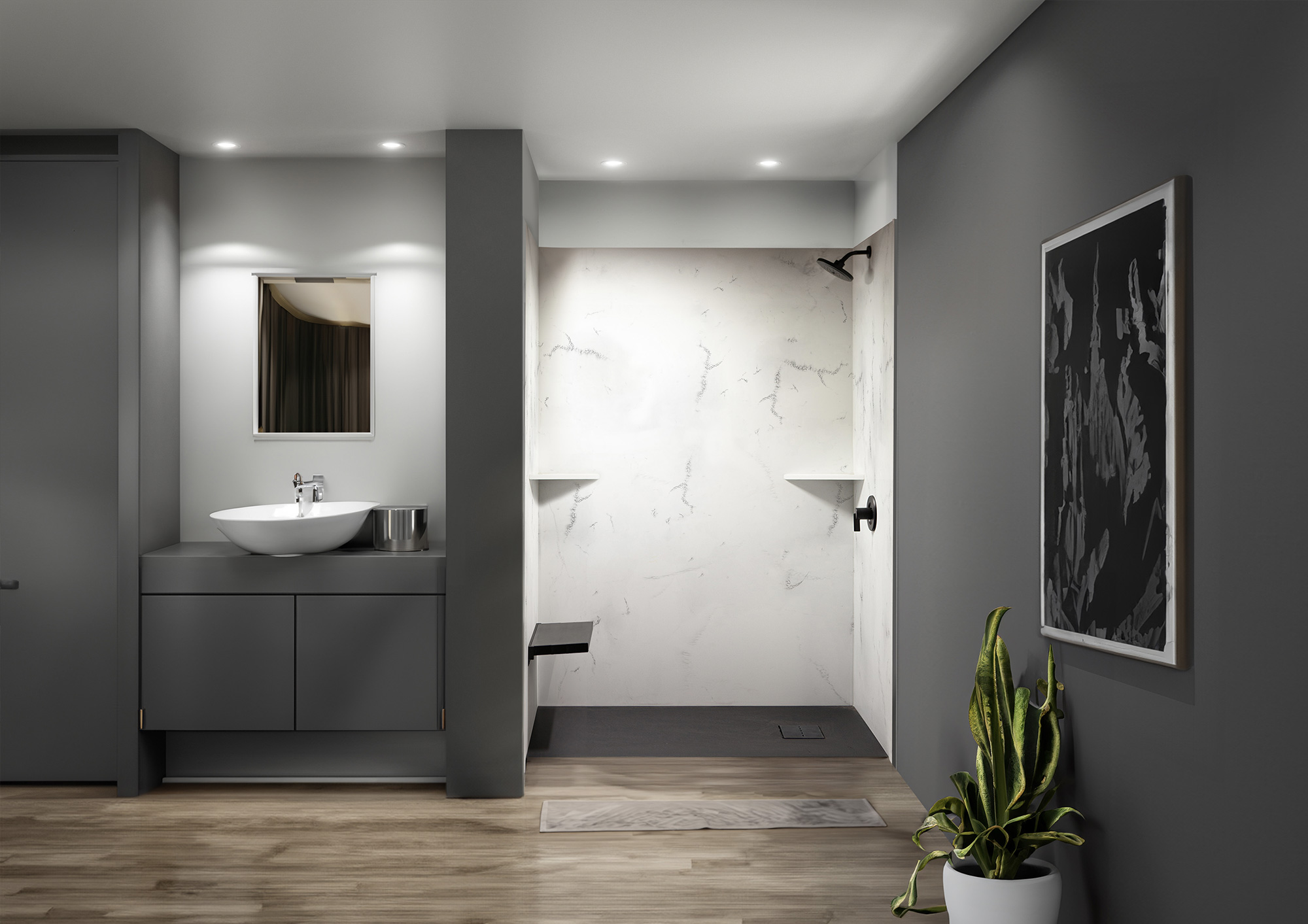 Stylish white tile bathroom remodel