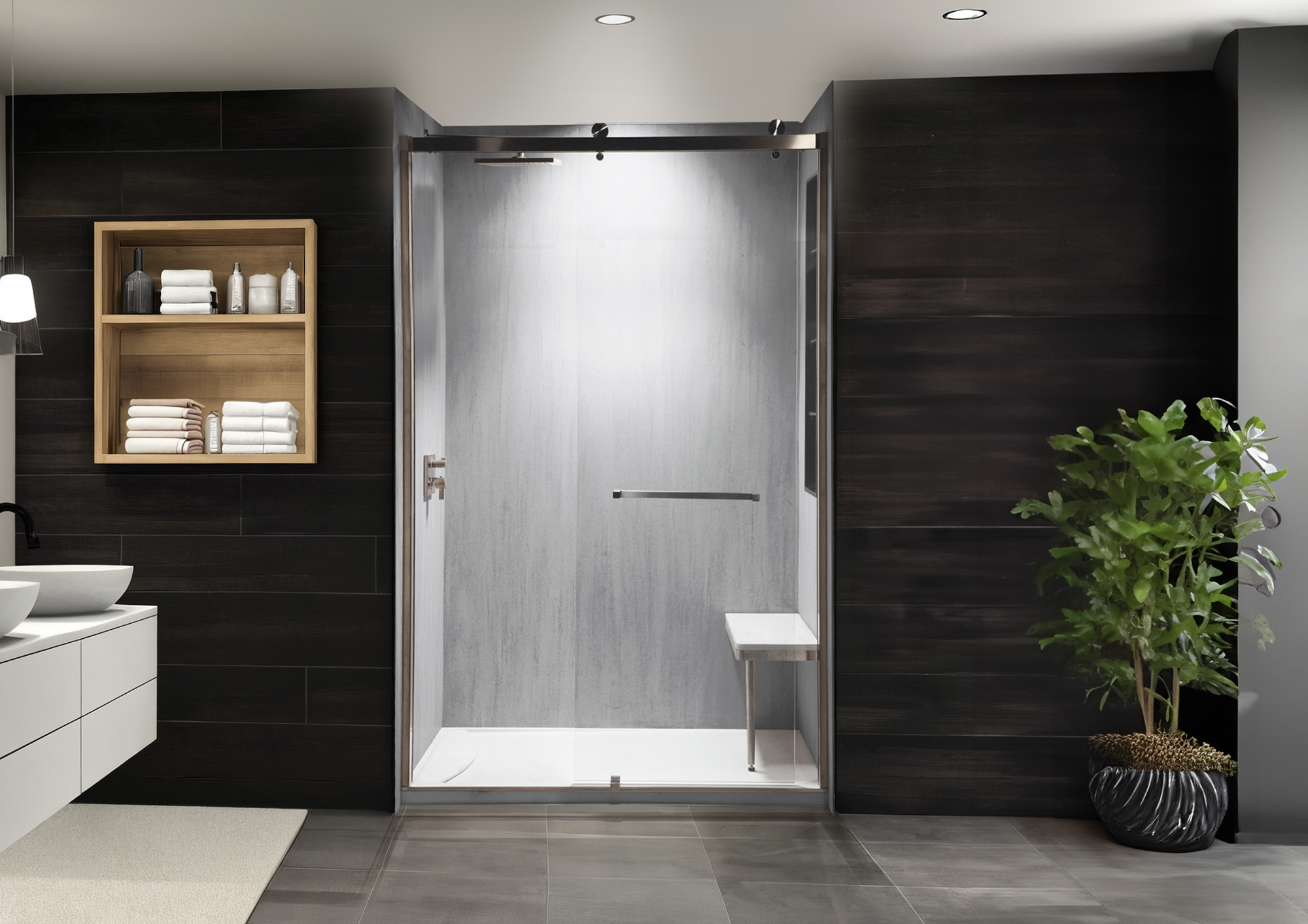 Spacious shower with glass enclosure